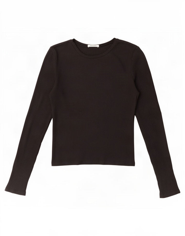 Zara Womens Crop Top Manga Longa Reino Unido 14 Grande Preto