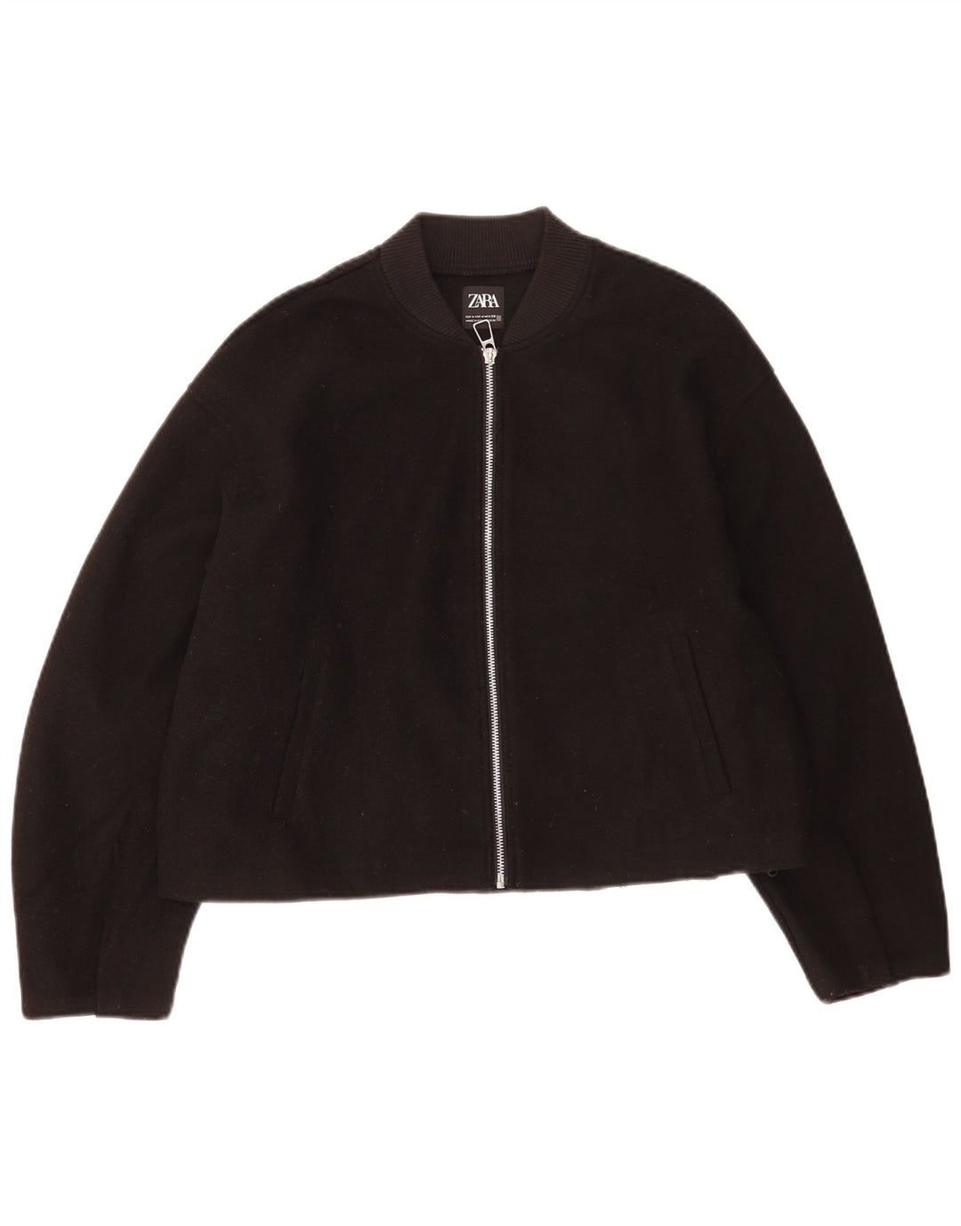 Zara Womens Oversized Bomber Jacket UK 14 Médio Preto Poliéster