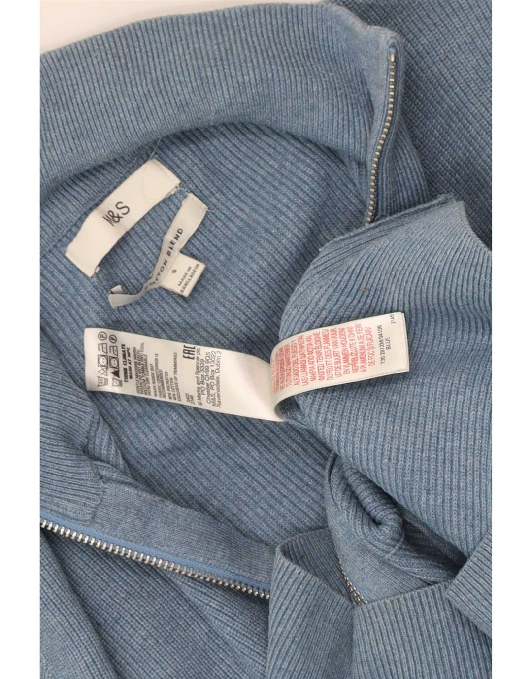 Suéter cardigã masculino com zíper completo da Marks & Spencer, pequeno, azul, poliéster