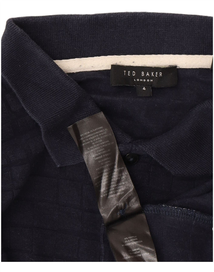 Camisa polo masculina de manga comprida Ted Baker tamanho 4 grande algodão xadrez azul marinho