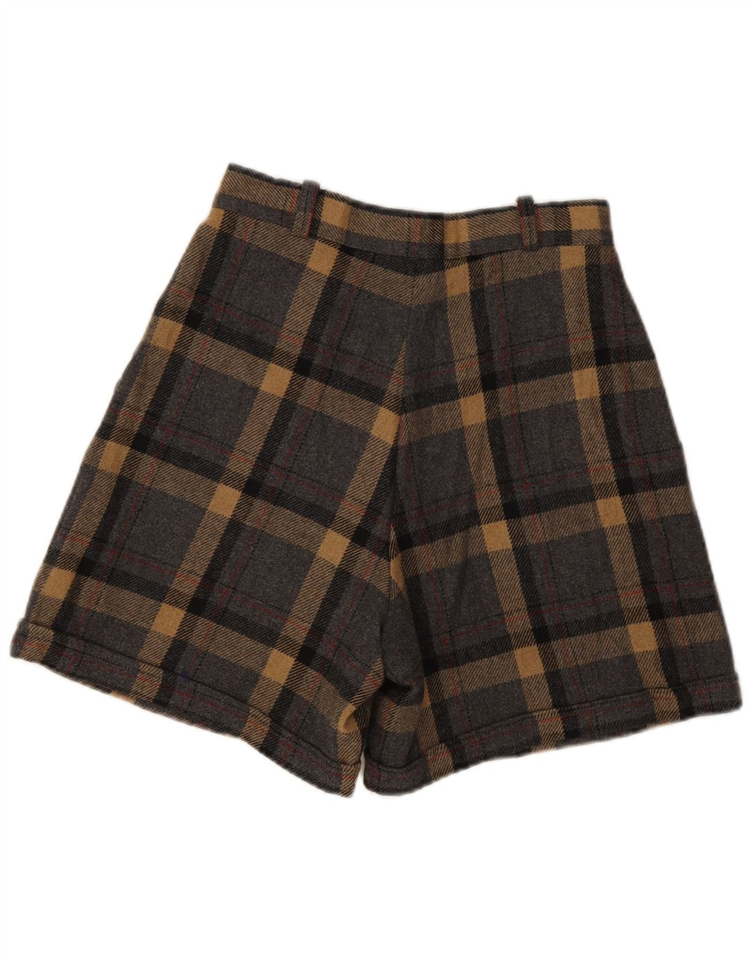 Shorts Chino feminino VINTAGE com perna larga IT 42 médio W28 xadrez cinza