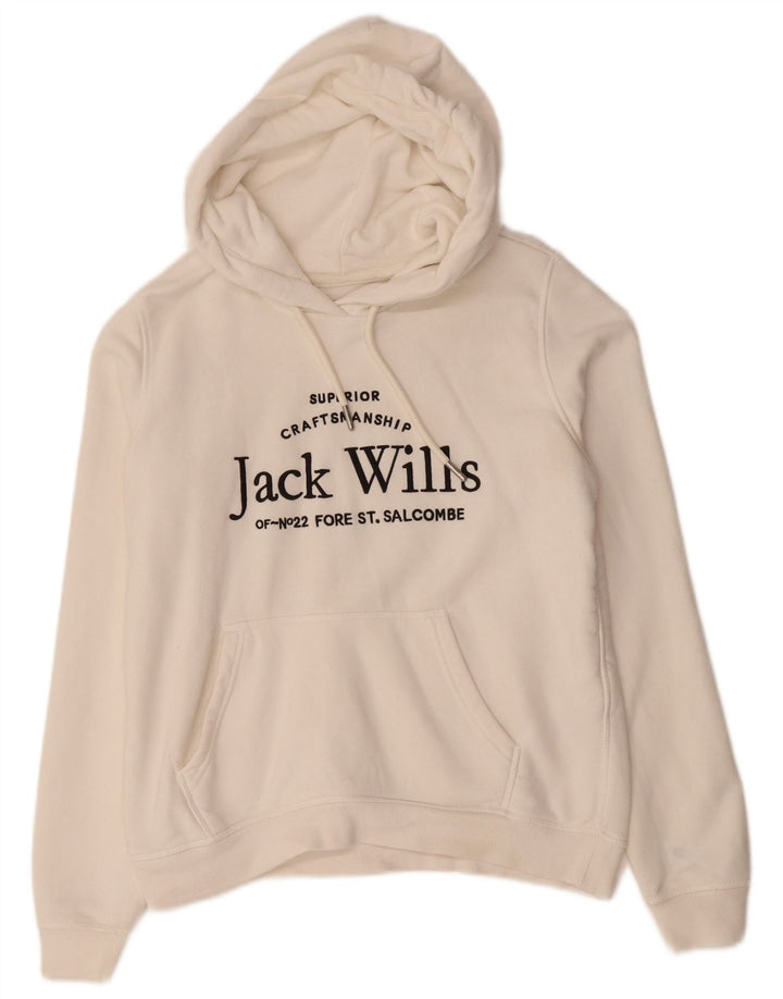 JACK WILLS Suéter feminino com capuz grande e gráfico Reino Unido 10 algodão branco pequeno
