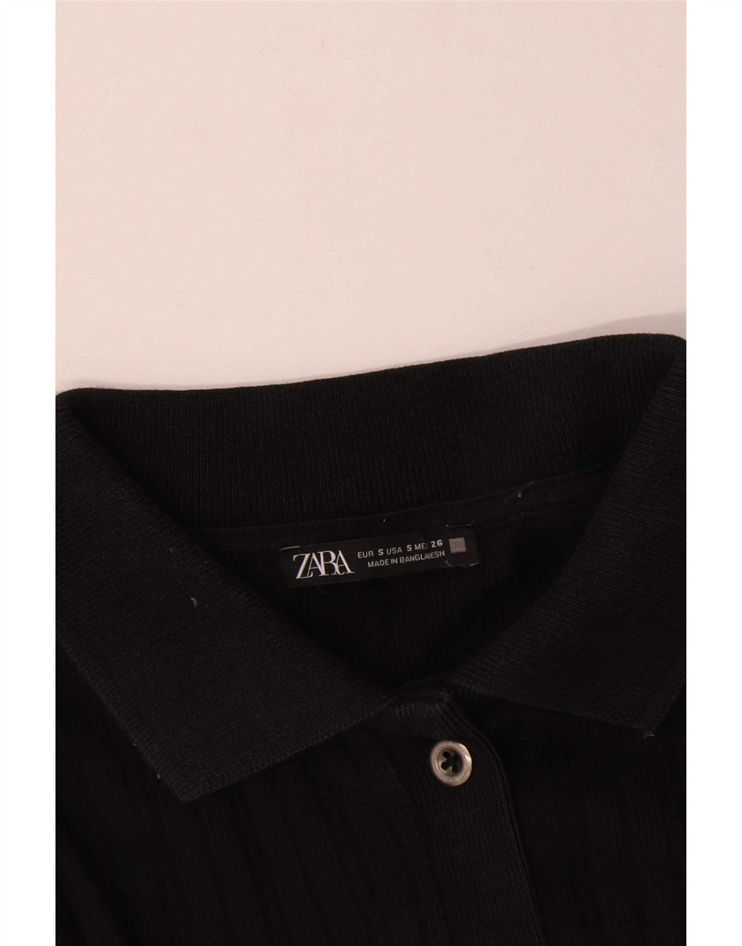 Blusa feminina Zara Crop Shirt UK 8 pequena algodão preto
