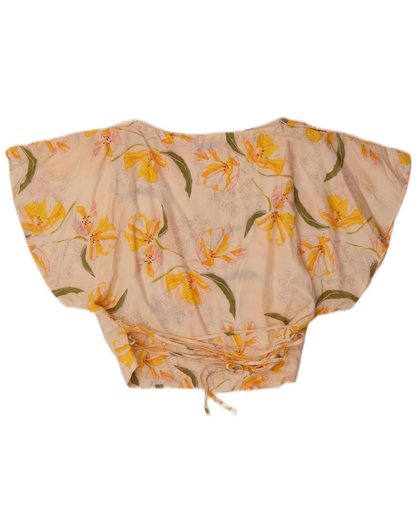 Blusa cropped feminina Zara UK 12 médio branco floral Lyocell