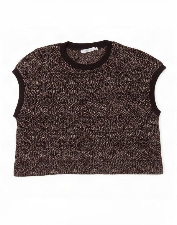 Colete feminino Zara Top UK 10 pequeno algodão geométrico multicolorido