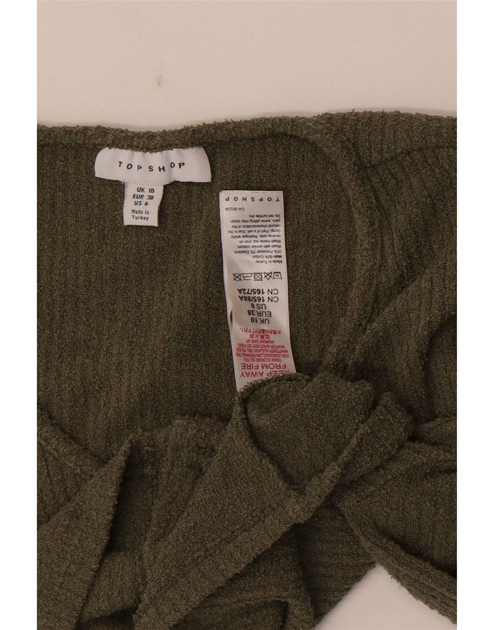 Topshop feminino cropped cardigã UK 10 pequeno algodão cáqui