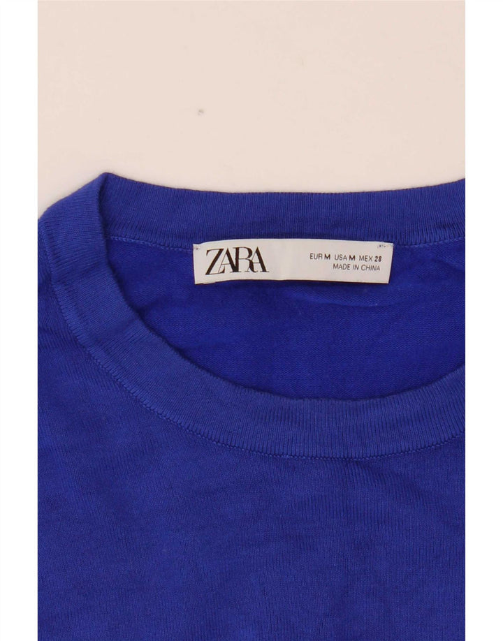 Suéter feminino Zara com gola redonda e gola redonda, Reino Unido 12, azul médio