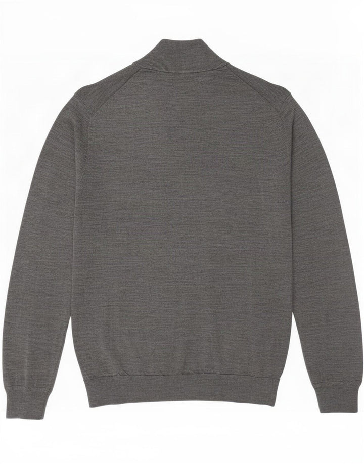 Suéter masculino Marks & Spencer com zíper e gola alta lã Merino cinza grande