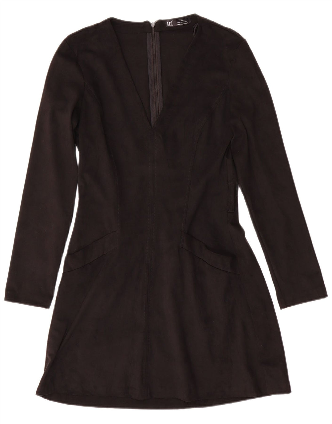 Vestido feminino Zara manga comprida evasê Reino Unido 12 médio preto poliéster