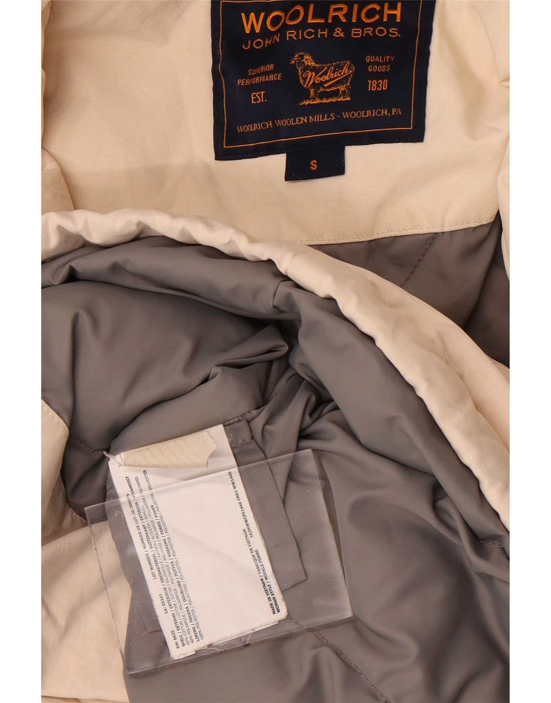 Casaco acolchoado com capuz feminino Woolrich UK 10 pequeno algodão branco