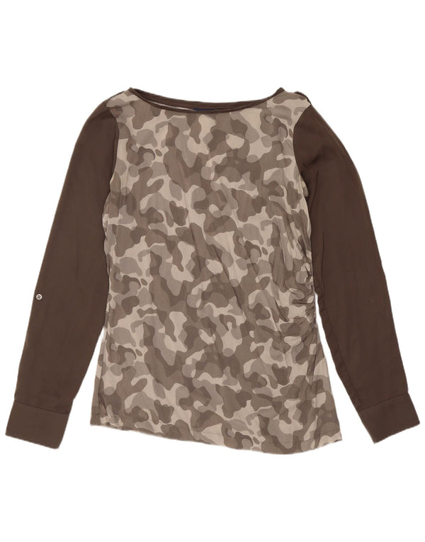 Blusa feminina Trussardi Jeans manga comprida UK 10 pequena cinza camuflada