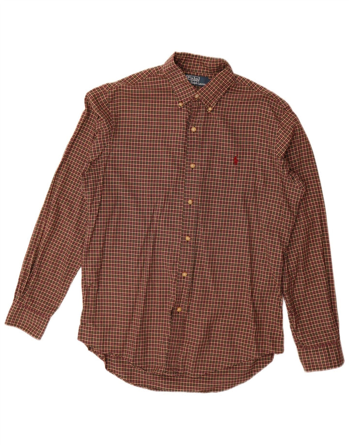 Camisa masculina de flanela Polo Ralph Lauren de algodão xadrez marrom médio