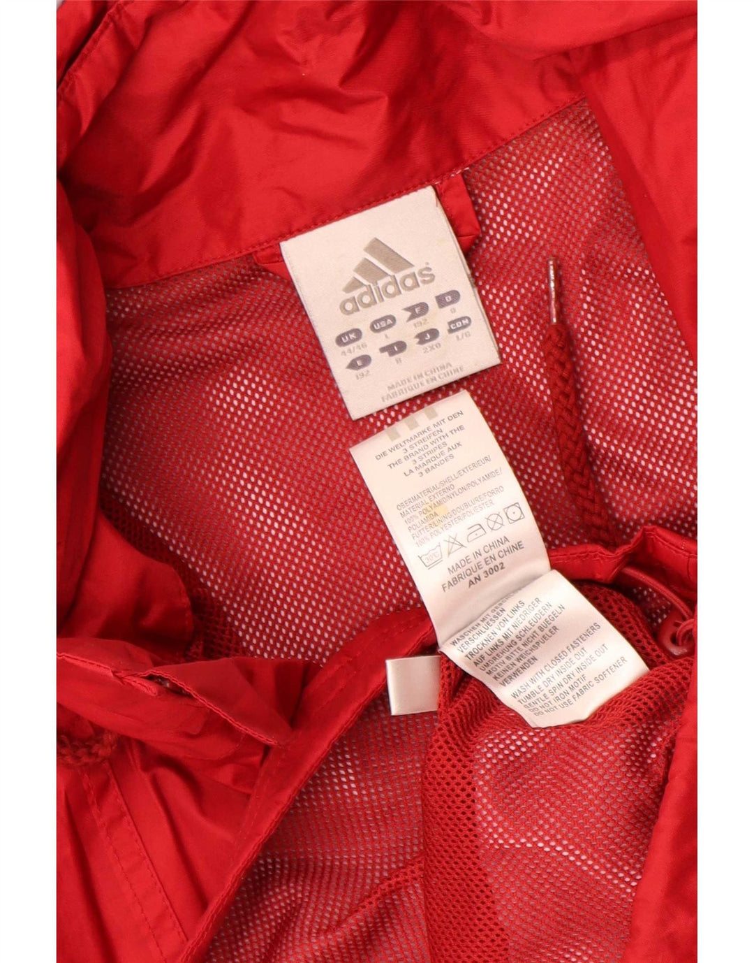 Jaqueta de chuva masculina Adidas com capuz UK 44/46 grande poliamida vermelha