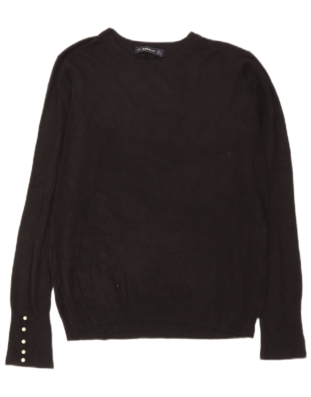 Zara Suéter feminino com gola redonda, Reino Unido 14, grande, preto