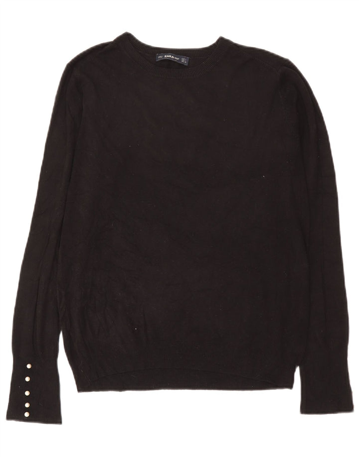 Zara Suéter feminino com gola redonda, Reino Unido 14, grande, preto