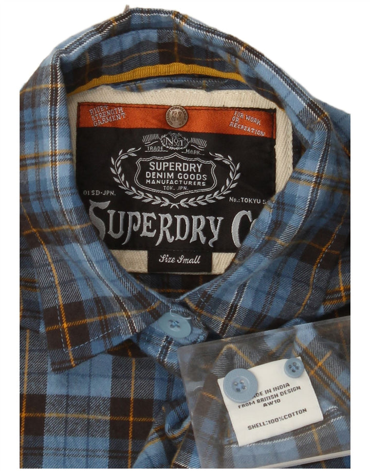 Camisa feminina de flanela manga 3/4 SUPERDRY Reino Unido 10 algodão xadrez azul pequeno