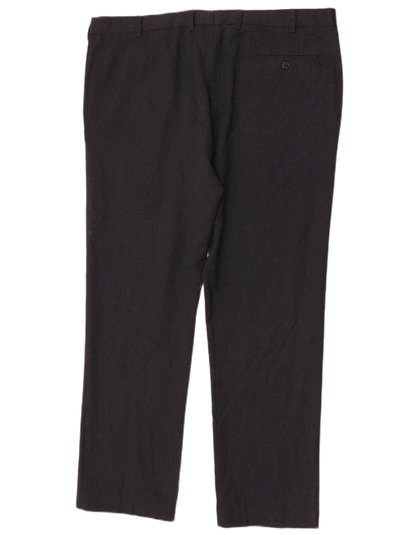 Calça masculina de ajuste regular Marks & Spencer W42 L31 azul marinho poliéster