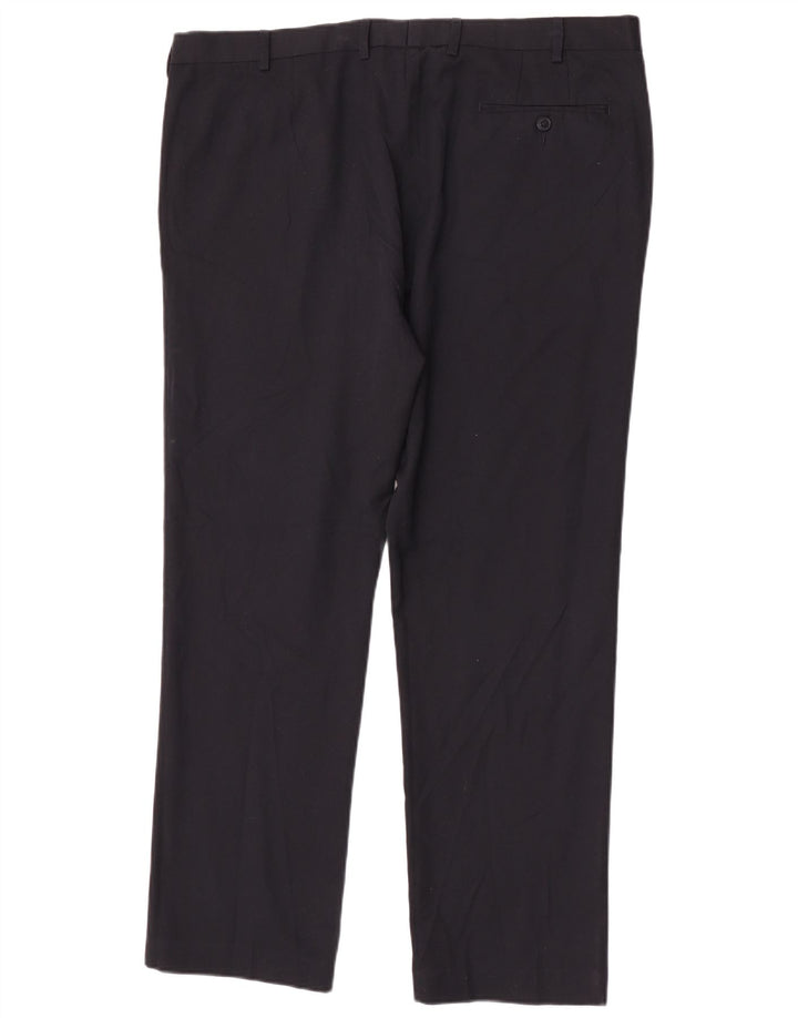 Calça masculina de ajuste regular Marks & Spencer W42 L31 azul marinho poliéster