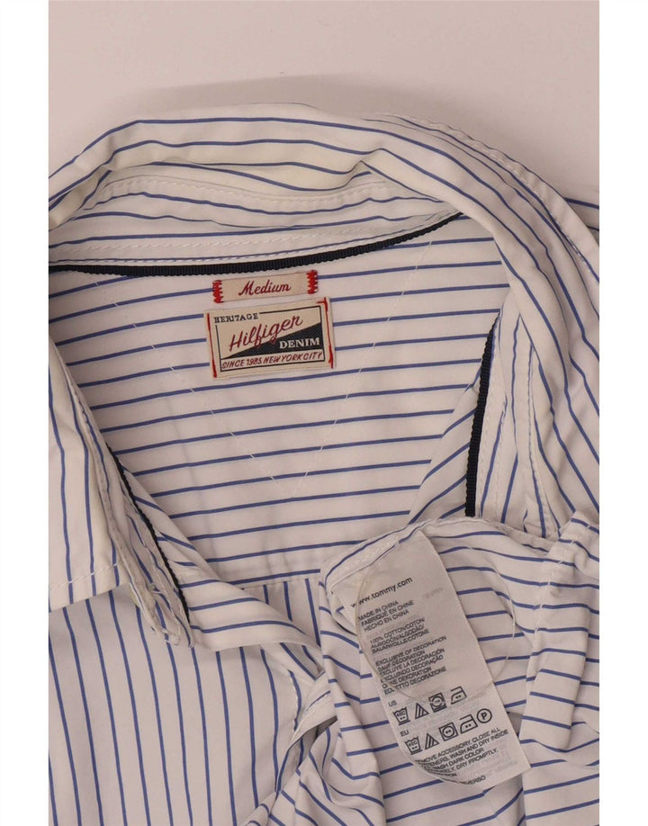 Camisa masculina Tommy Hilfiger Regular Fit de algodão listrado azul médio