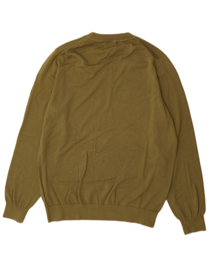 Suéter masculino Massimo Dutti com decote em V, grande algodão cáqui