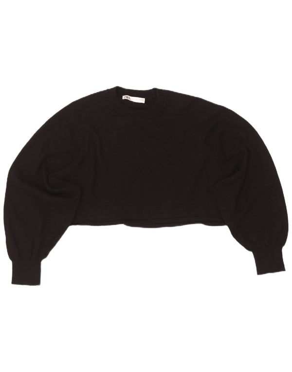Zara Suéter feminino cropped superdimensionado com gola redonda Reino Unido 14 médio preto