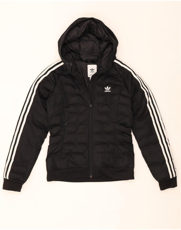 Casaco acolchoado com capuz feminino Adidas UK 8 pequeno poliéster preto