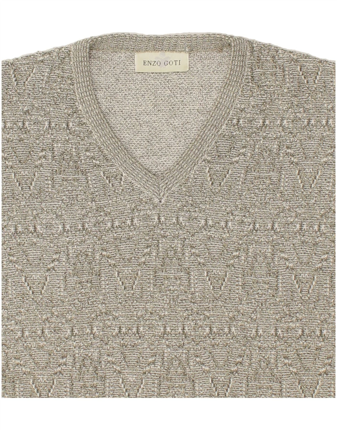 ENZO GOTI Mens V-Neck Jumper Sweater XL Green Fair Isle Cotton Vintage Enzo Goti and Second-Hand Enzo Goti from Messina Hembry 