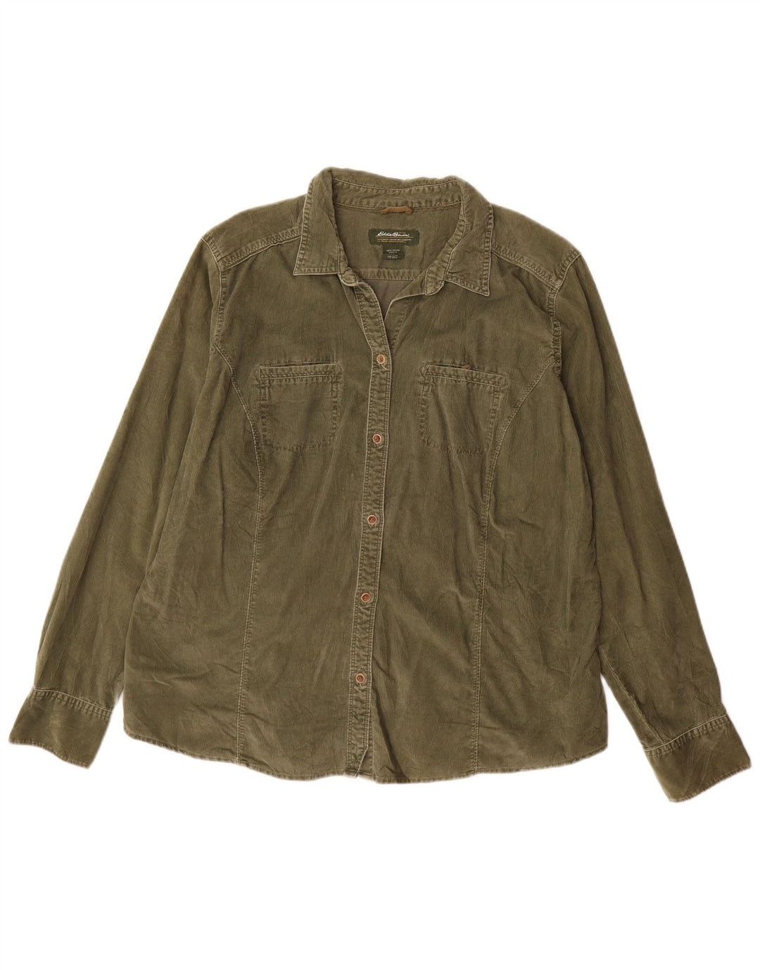 EDDIE BAUER Camisa alta feminina de veludo cotelê Reino Unido 18 XL algodão verde