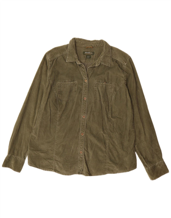 EDDIE BAUER Camisa alta feminina de veludo cotelê Reino Unido 18 XL algodão verde