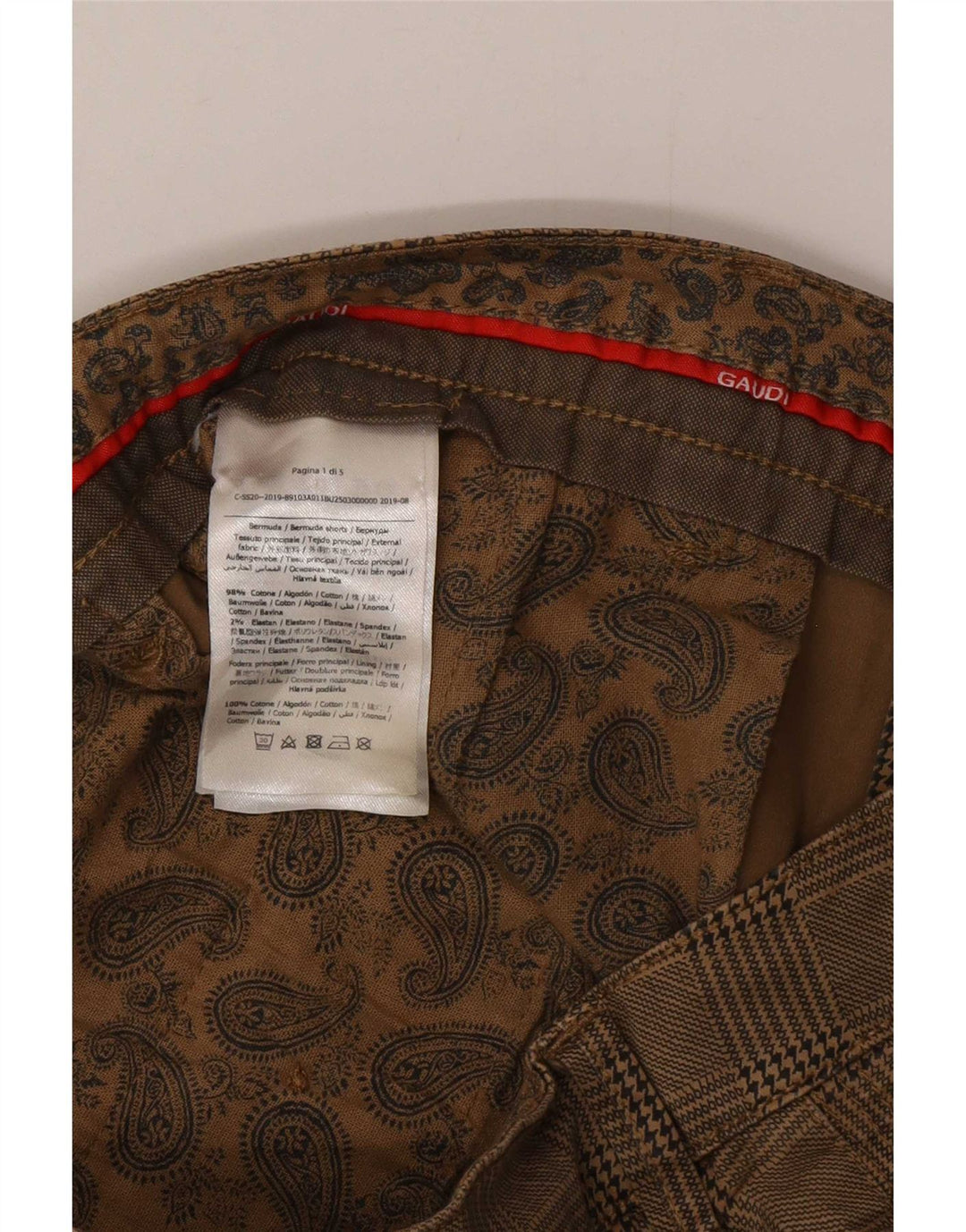Gaudi Masculino Dakota Chino Shorts W32 Médio Marrom Xadrez Algodão