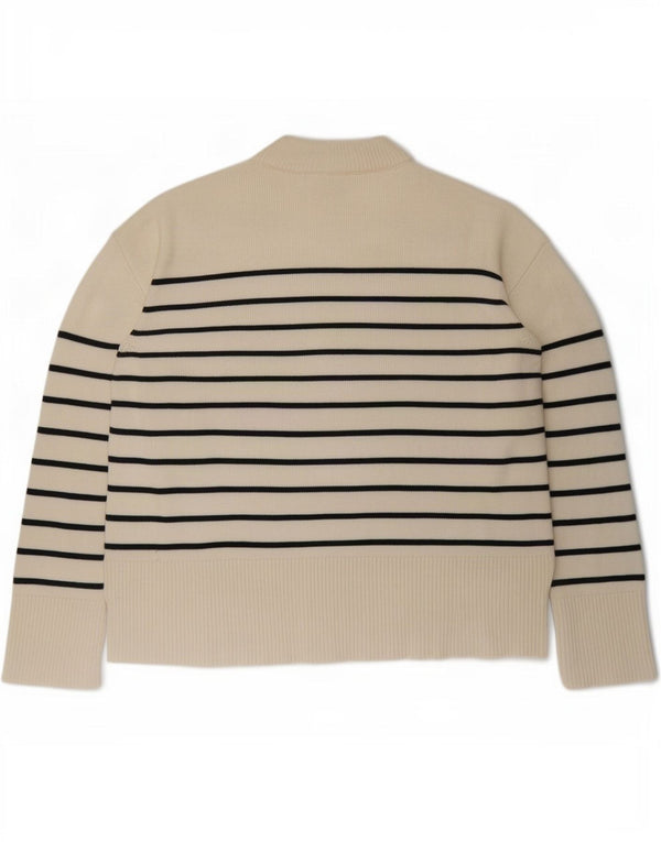 Suéter feminino Zara com gola redonda e listrado branco pequeno UK 10