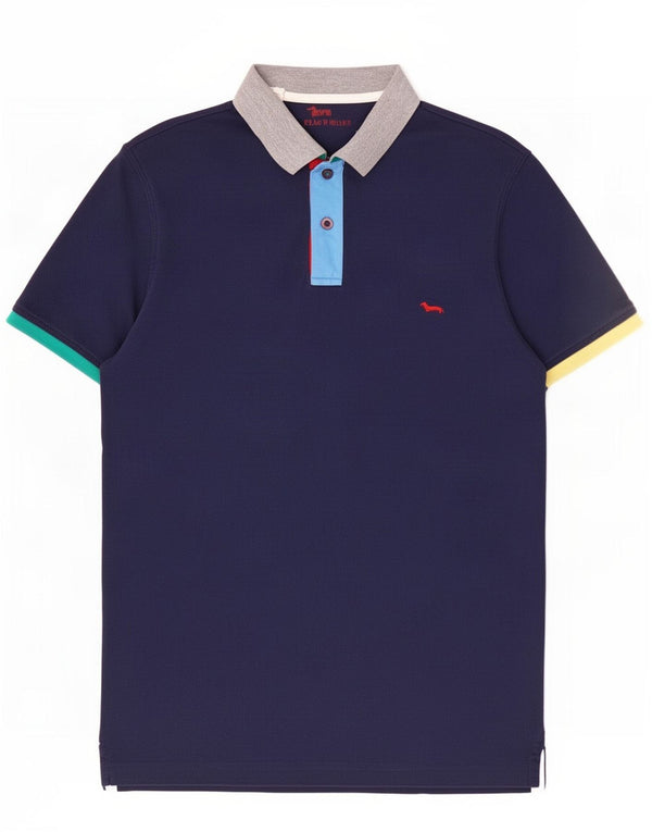 Camisa pólo masculina Harmont & Blaine Regular Fit pequena bloco colorido azul marinho