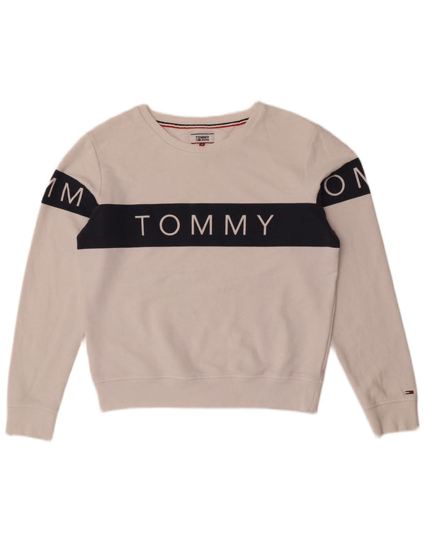 Tommy Hilfiger moletom feminino jumper UK 14 médio branco colorblock