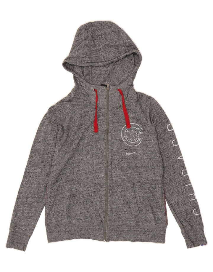 NIKE Womens Graphic Zip Hoodie Sweater UK 16 Large Grey Cotton Vintage Nike and Second-Hand Nike from Messina Hembry 