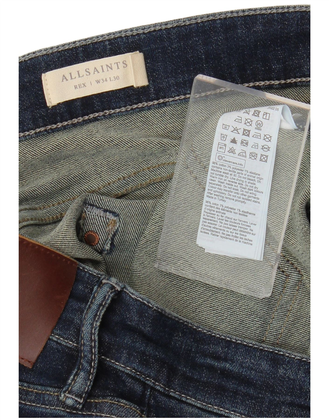ALL SAINTS Mens Jeans Slim W34 L30 Azul Marinho Algodão