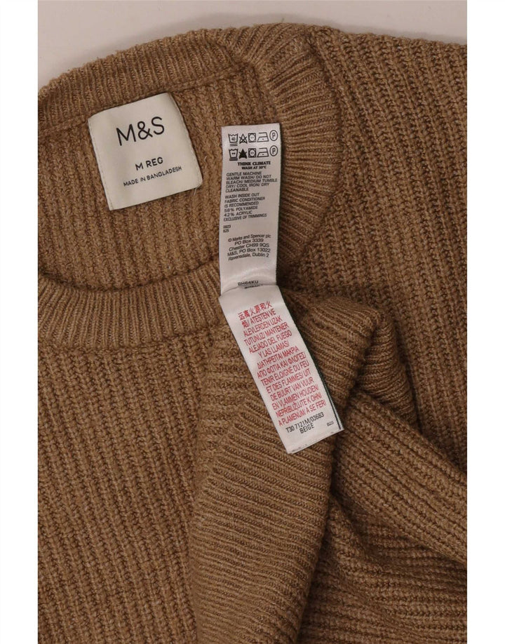 Suéter masculino Marks & Spencer com gola redonda, poliamida bege médio