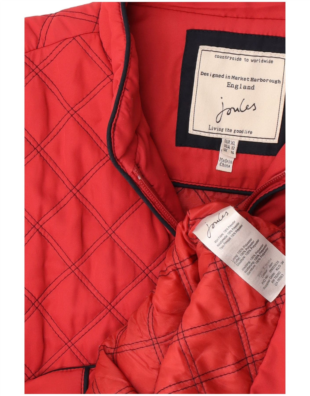 Gilet feminino acolchoado Joules UK 16 grande poliéster vermelho