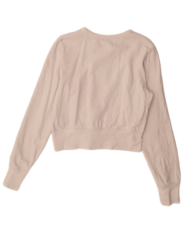 Champion feminino gráfico crop moletom jumper Reino Unido 10 pequeno algodão branco