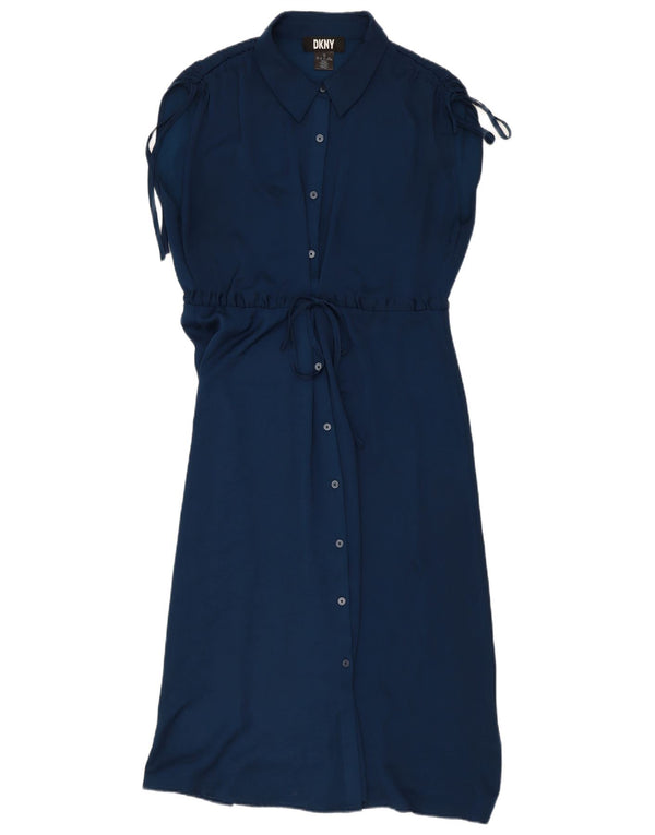 Vestido camisa feminino Dkny de manga curta EUA 10 grande azul marinho poliéster