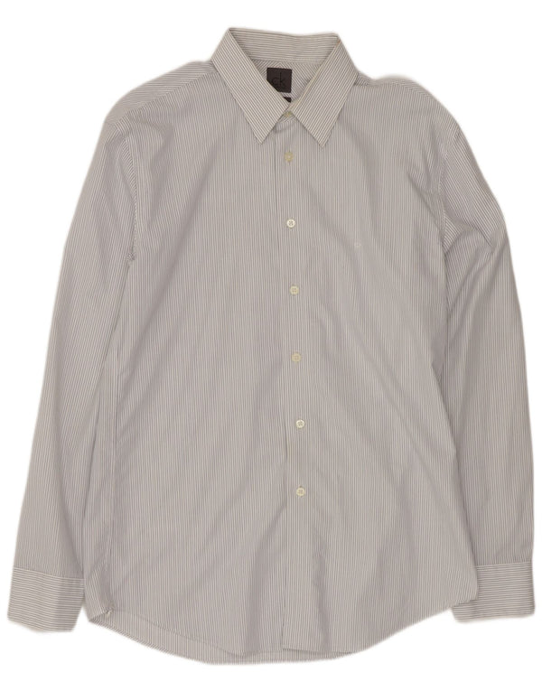 Camisa masculina Calvin Klein Slim Fit tamanho 41 16 grande algodão listrado branco