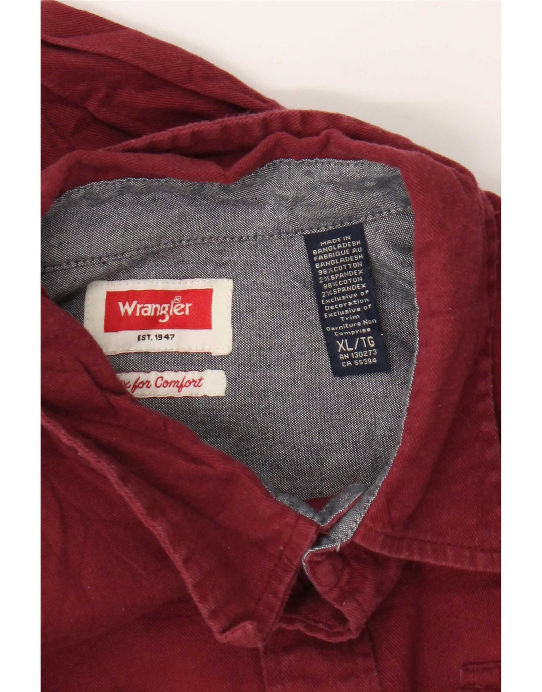 Camisa masculina Wrangler XL algodão Borgonha