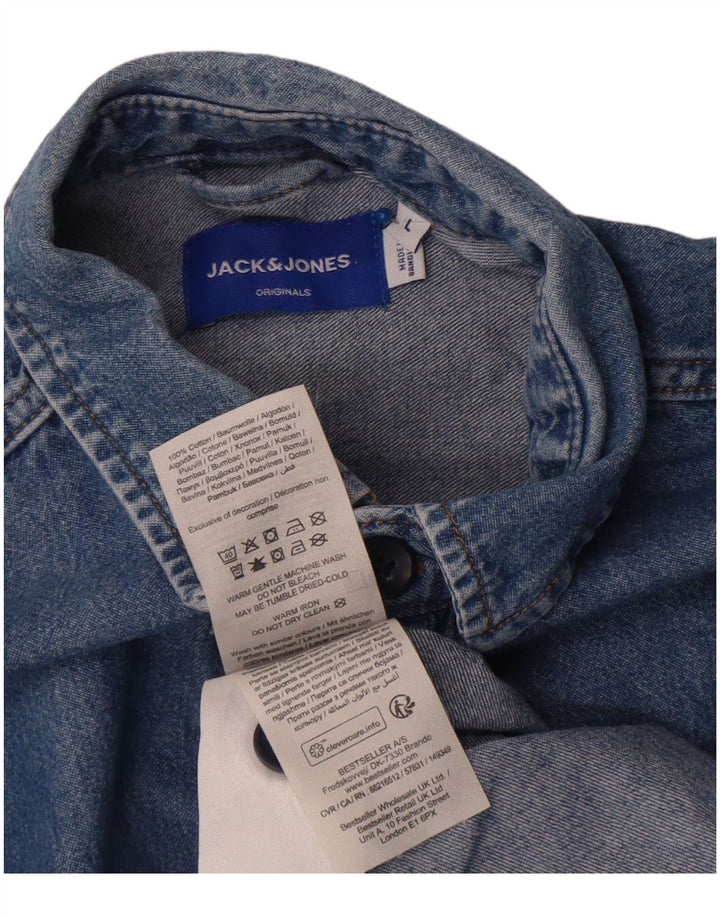 Camisa jeans masculina Jack & Jones grande algodão azul