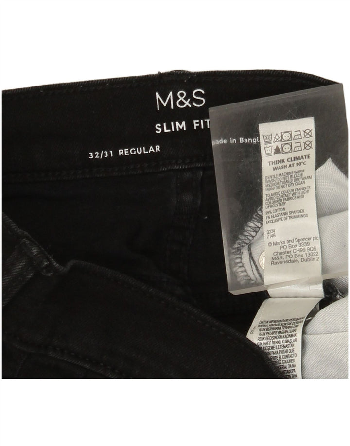 Marks & Spencer Masculino Regular Slim Jeans W32 L31 Algodão Preto