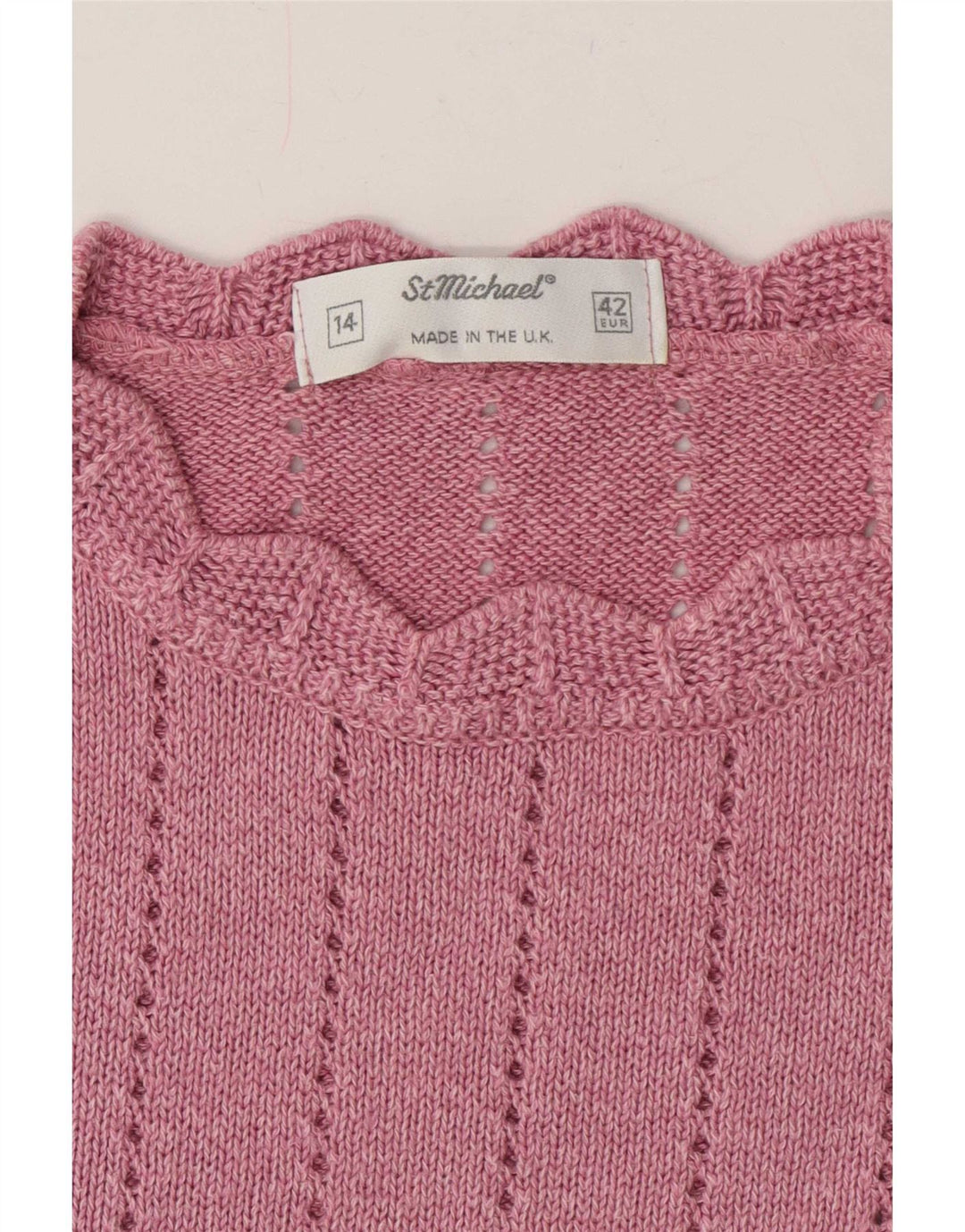 Suéter feminino St Michael de manga curta com gola redonda Reino Unido 14 médio rosa