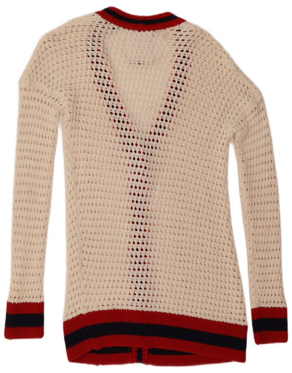 Suéter cardigã superdimensionado feminino Superdry Reino Unido 10 pequeno bloco colorido branco