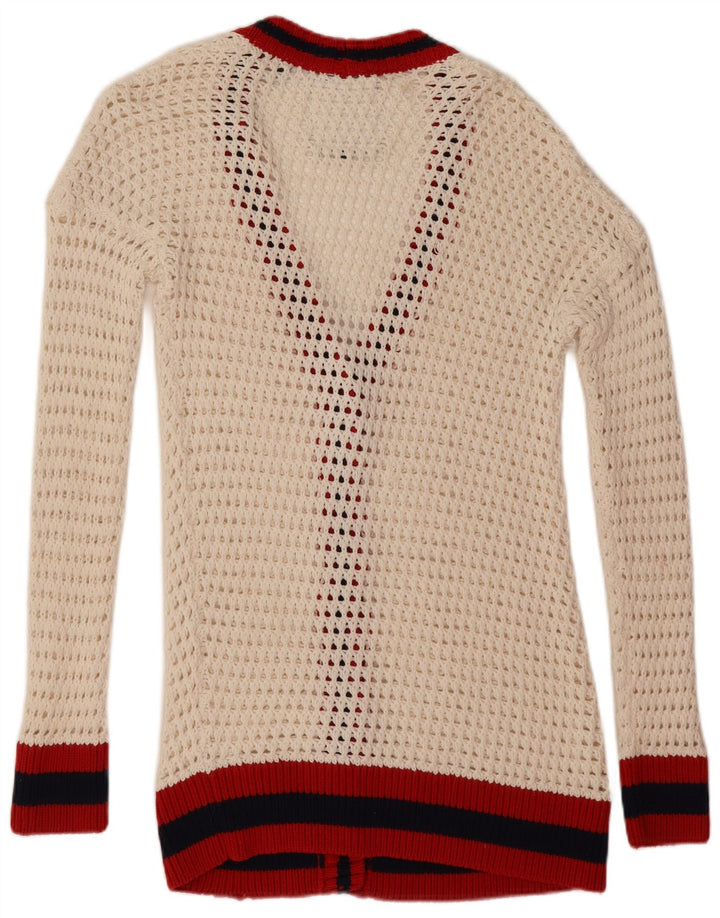 Suéter cardigã superdimensionado feminino Superdry Reino Unido 10 pequeno bloco colorido branco