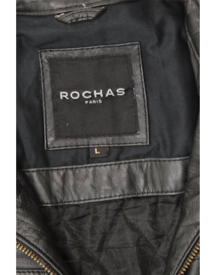 Jaqueta de couro masculina Rochas UK 40 grande couro preto