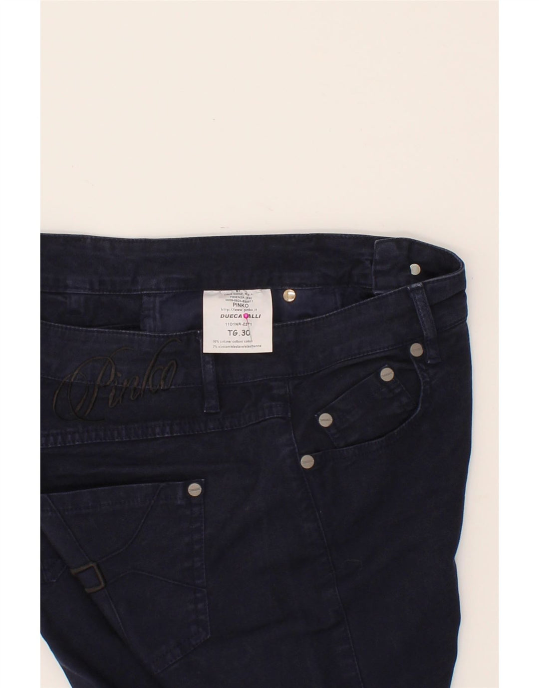PINKO Womens Bootcut Casual Trousers W30 L31 Navy Blue Cotton Vintage Pinko and Second-Hand Pinko from Messina Hembry 