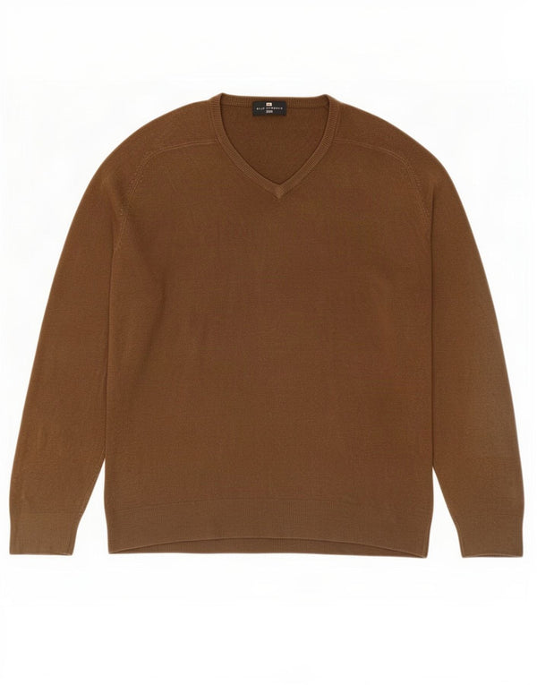 Suéter masculino Marks & Spencer Blue Harbor com decote em V grande acrílico marrom