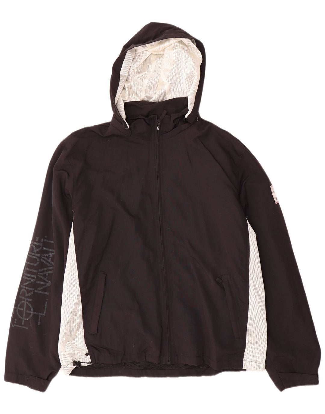 Jaqueta de chuva masculina Murphy & Nye com capuz gráfico Reino Unido 40 grande bloco colorido preto